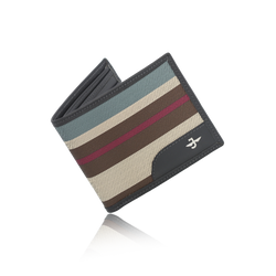 JW 7608821 GY – Leather & Fabric Bi-Fold Wallet with Striped Design