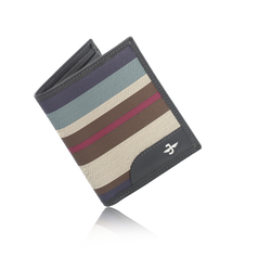 JW 7608822 GY – Leather & Fabric Tri-Fold Wallet with Striped Design