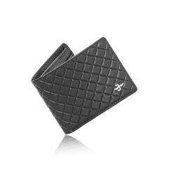 JW H02 BK – Quilted Leather Bi-Fold Wallet