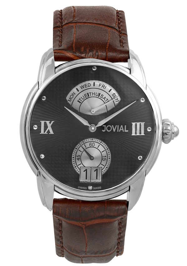 A Classic JOVIAL watch 6606GSLQ33 Gents Silver(Black) 45mm Genuine Leather